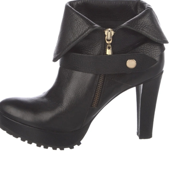 Diane Von Furstenberg Leather Black Heeled Booties Size 7 Moto - Picture 1 of 10